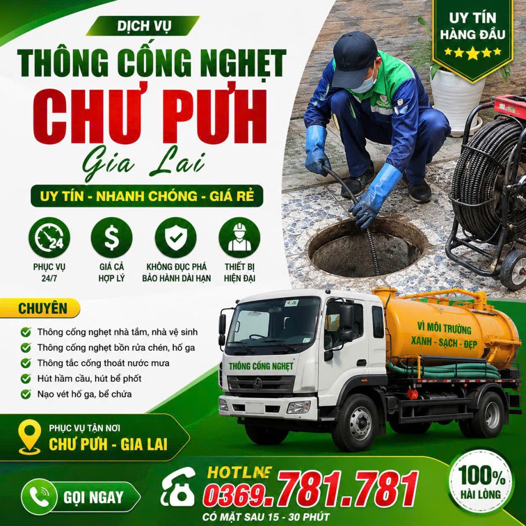 thông cống nghẹt tại Chư Pưh Gia Lai